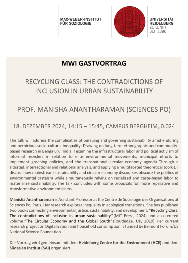 Poster of the event Recycling Class: the contradictions of Inclusion in Urban Sustainability